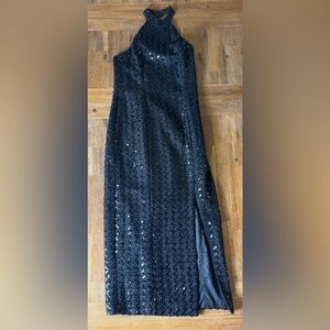 Black Sequin Halter Maxi Dress - Evening Glam